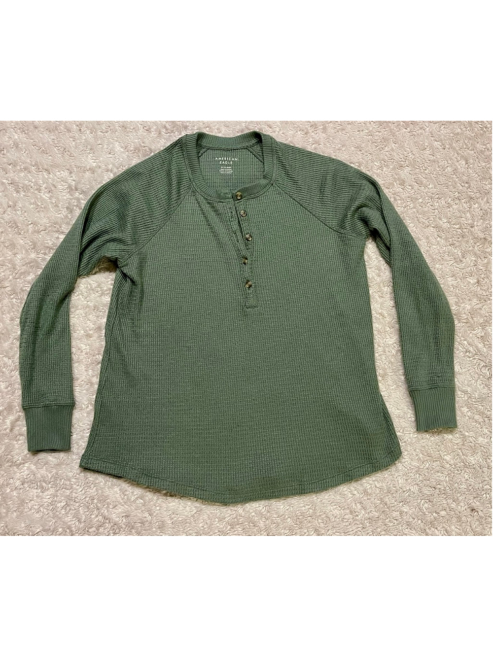 American Eagle Women’s Green Waffle Knit Long Sleeve Shirt, Size XS, EUC